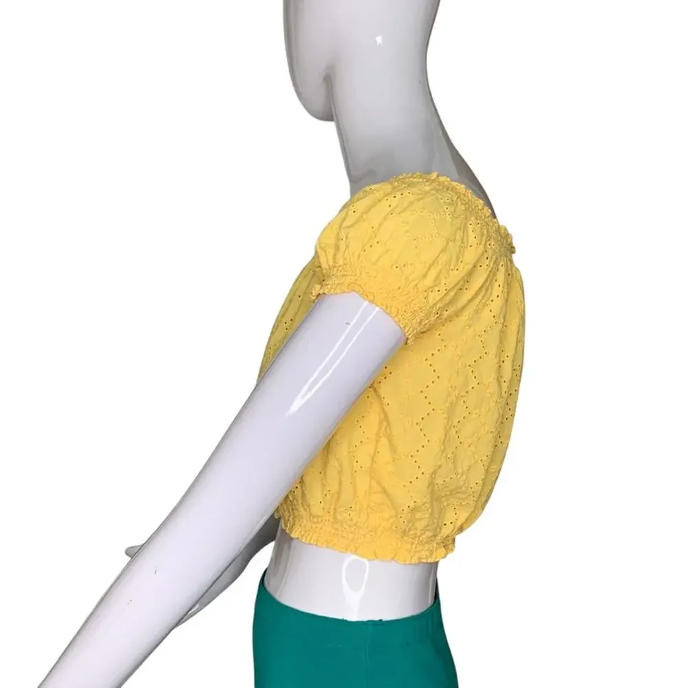 Divided by H&M Crop Top Short Sleeve Eyelet Marigold Size 6 - Picture 6 of 9